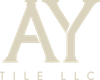 Logo for AY Tile LLC, featuring overlapping letters "A" and "Y" in a beige color, with "TILE LLC" below.
