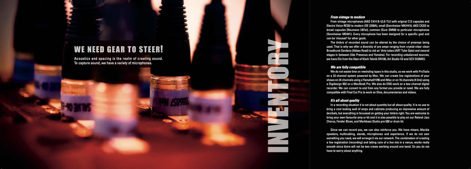 studio amsterdam, brochure, xlr connectors, patch, inventory 
