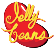 Jelly beans logo with a red heart in the middle