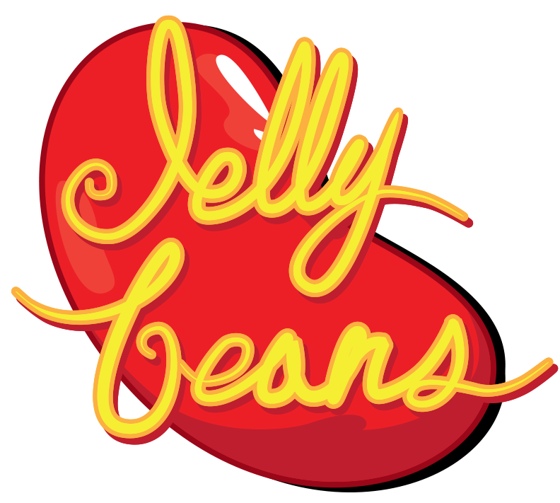 Jelly beans logo with a red heart in the middle