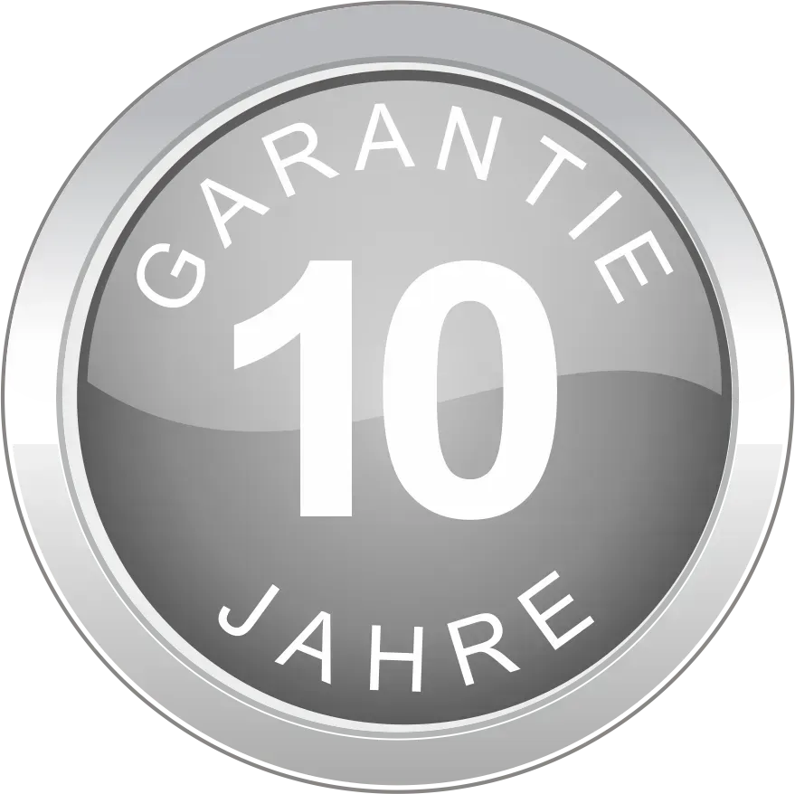 Ein silberner Knopf mit der Aufschrift „Garantie 10 Jahre“