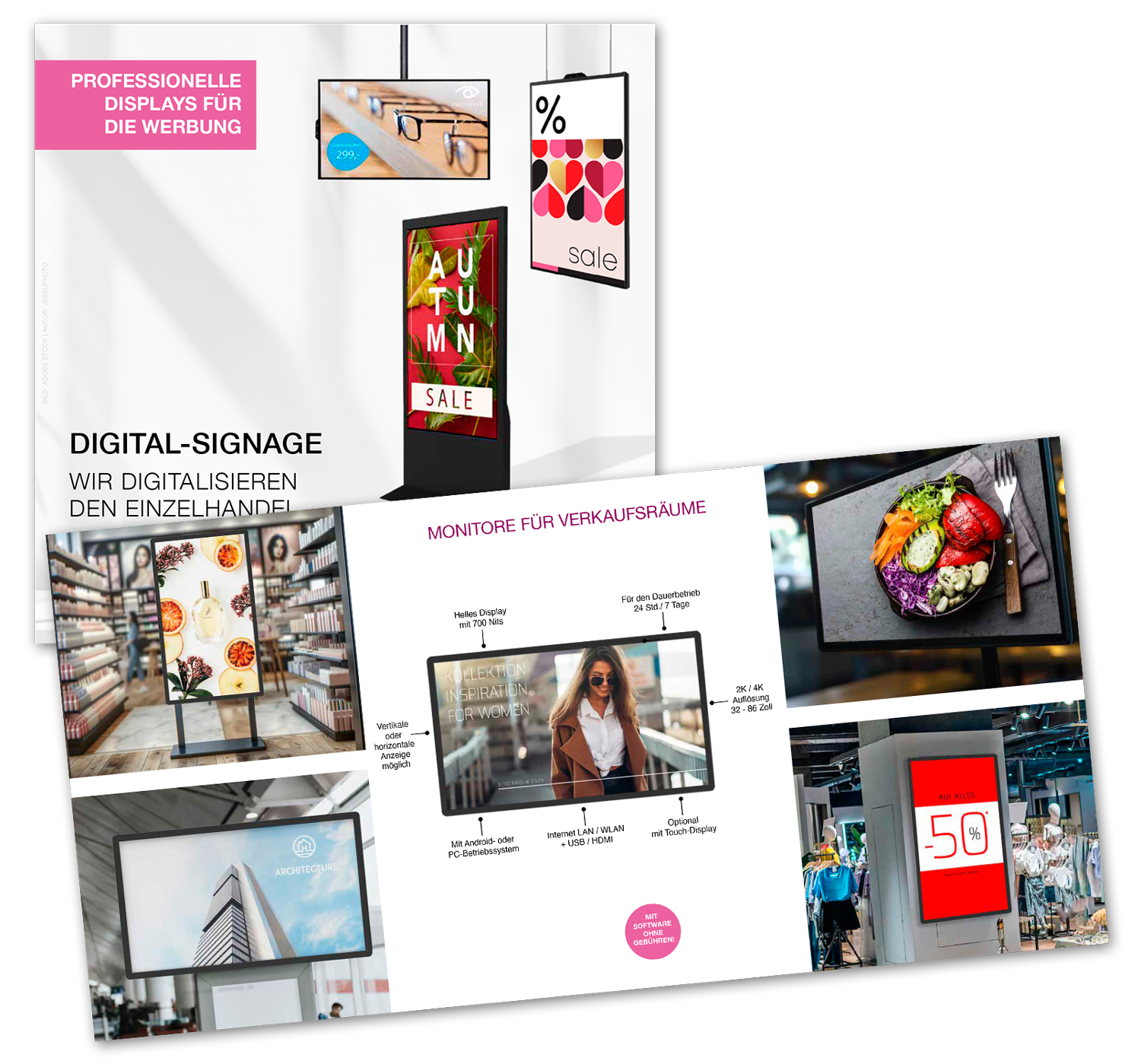 Ein Mockup von einer Broschüre zum Thema Digital Signage für den Einzelhandel
