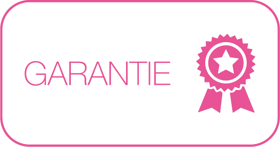 Ein rosa Knopf mit dem Wort „Garantie“ darauf