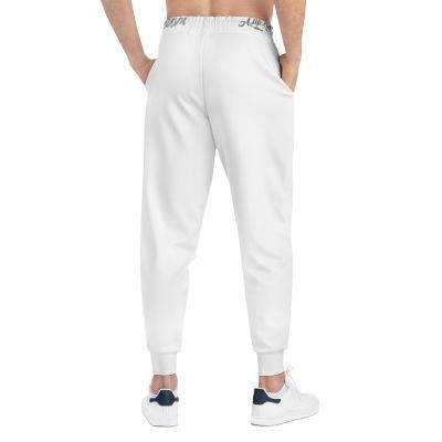 White Athletic Joggers — 'All-Boom' Script Waistband Casual Sweatpants