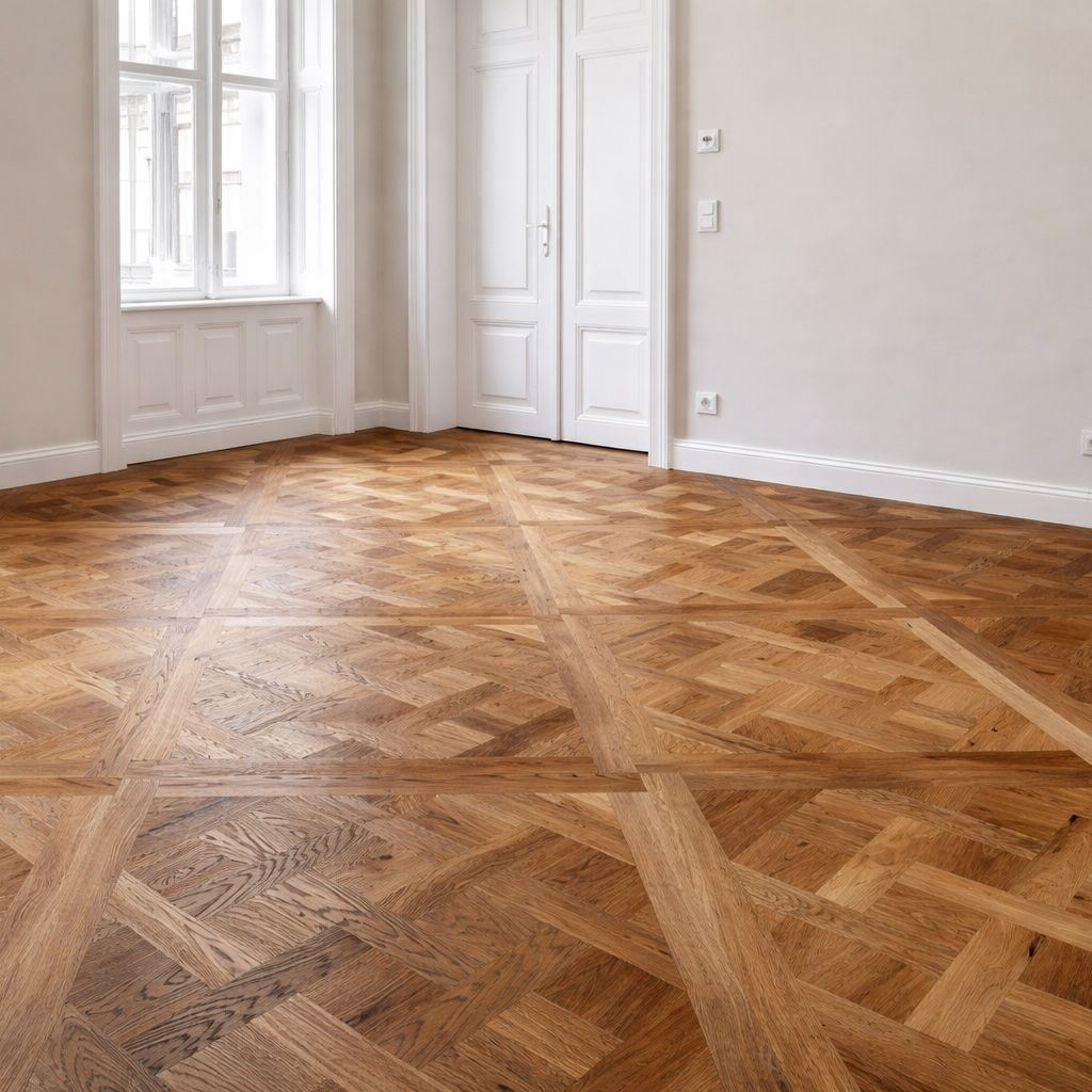 Versailles-Parkett Geometrie diagonales Flechtmuster Detail
