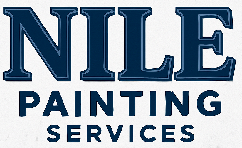"NILE" in large dark blue letters with a light blue outline, below which is "PAINTING SERVICES" in smaller dark blue letters.