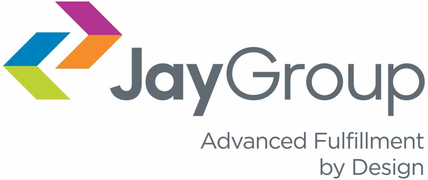 JayGroup logo: multicolored arrow pointing right, gray text 