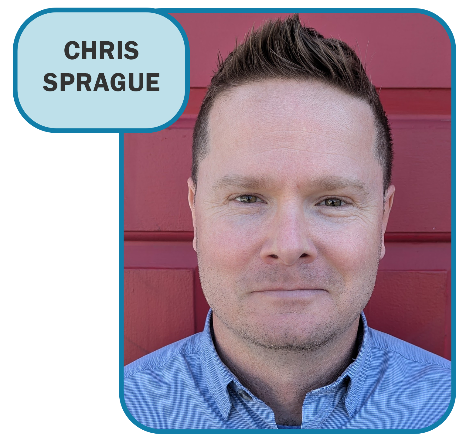 A picture of chris sprague with a red background
