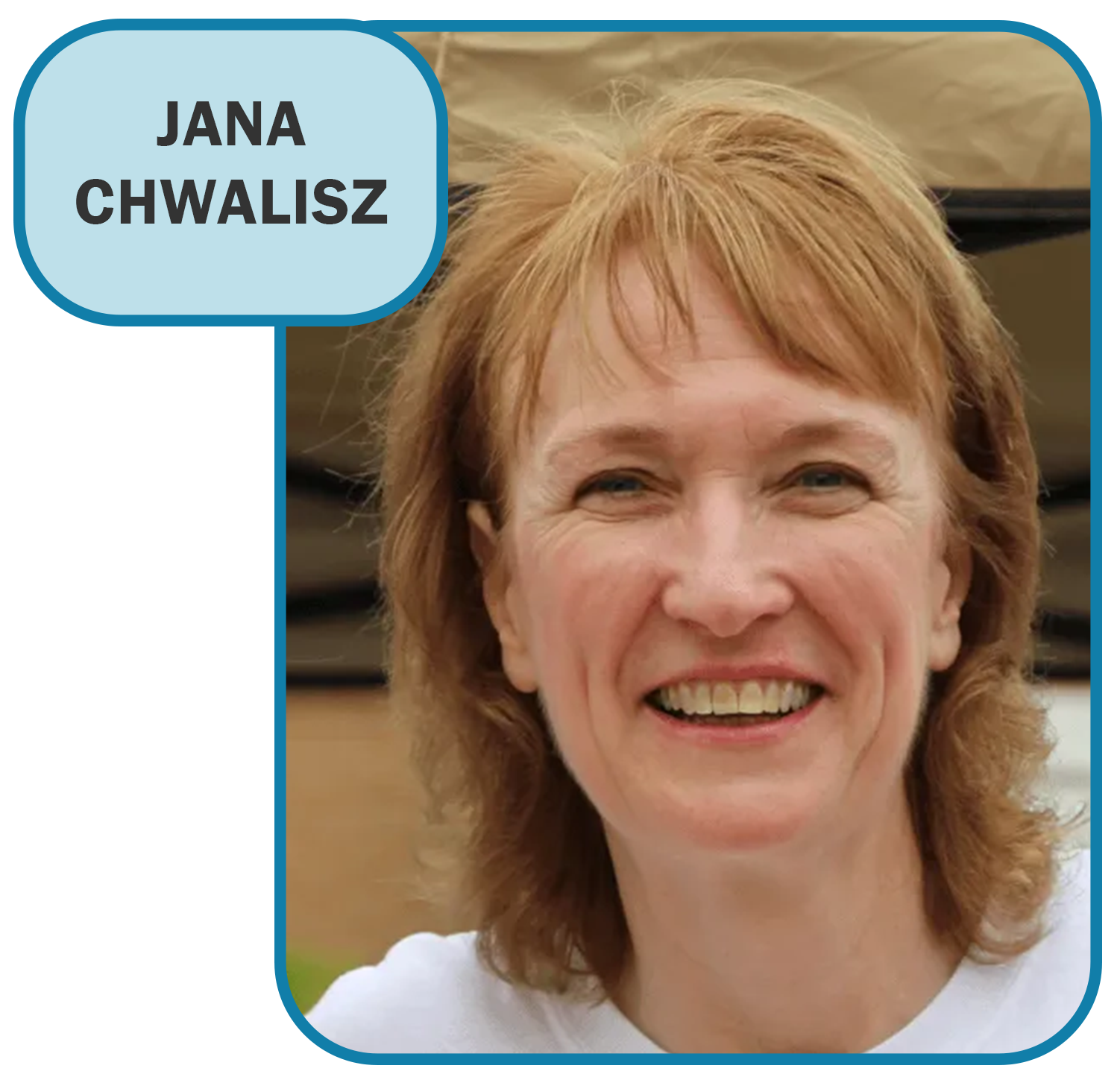 A picture of a woman with the name jana chawisz on it