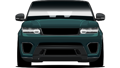 A drawing of a green range rover sport on a white background.