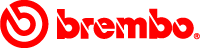 A red brembo logo on a white background