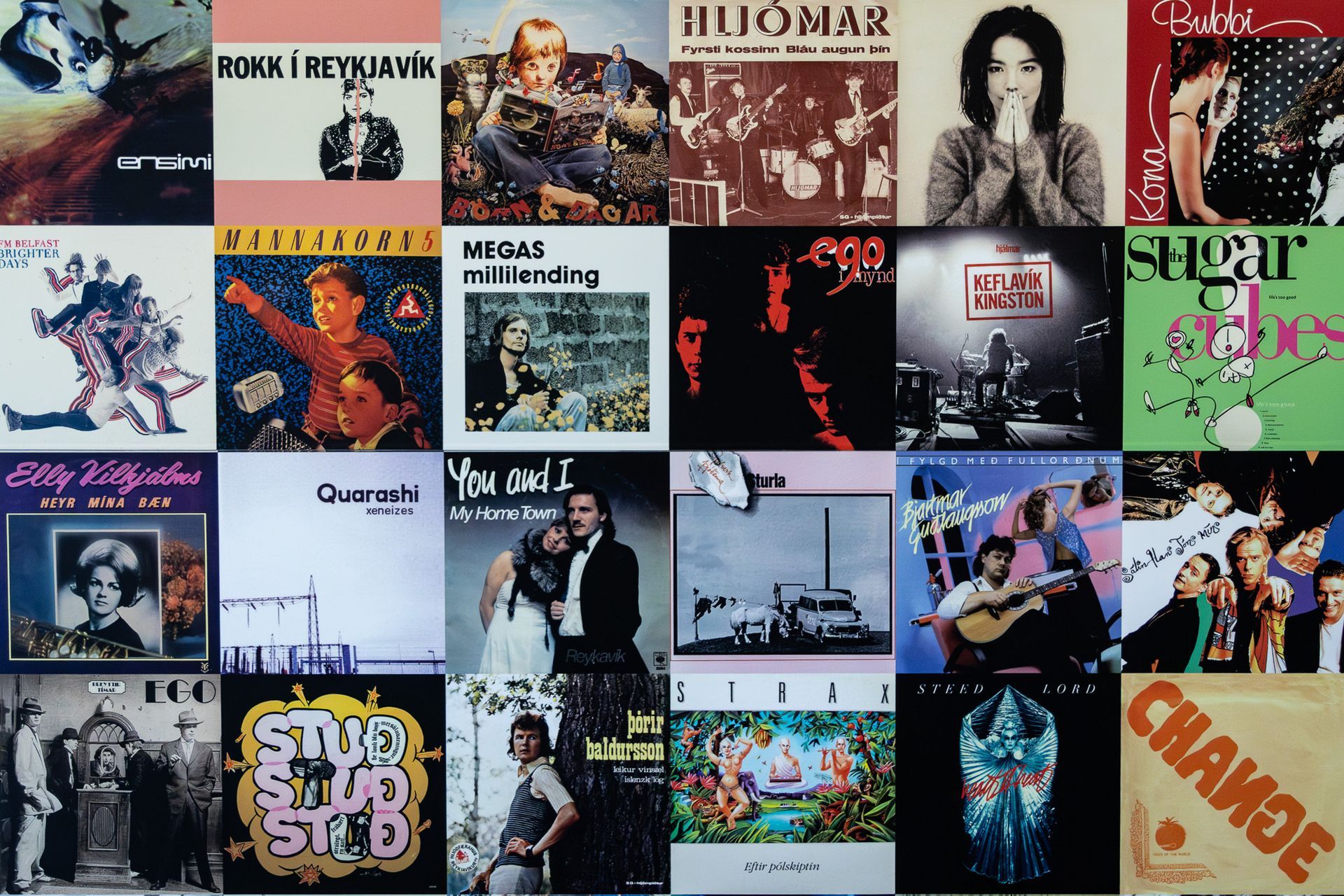 Wall of Icelandic album covers at the Icelandic Museum of Rock ’n’ Roll.
