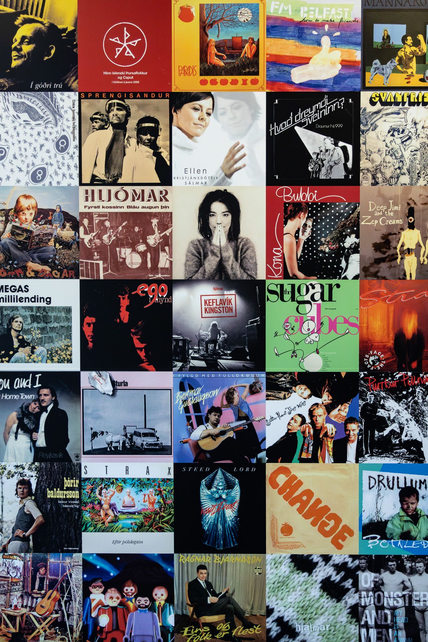 Wall of Icelandic album covers at the Icelandic Museum of Rock ’n’ Roll.