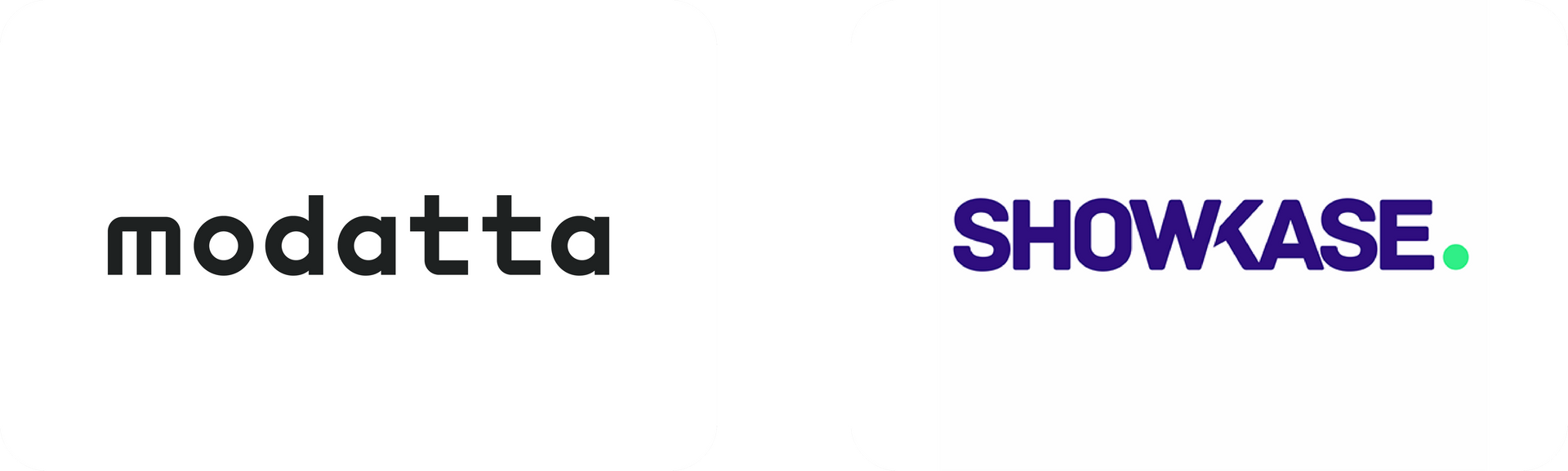 Logotipos da Modatta e Showkase lado a lado sobre fundo branco.