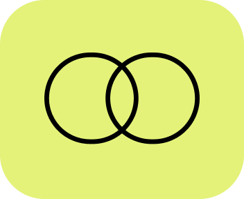 Ícone de dois círculos interligados em preto sobre fundo verde claro.