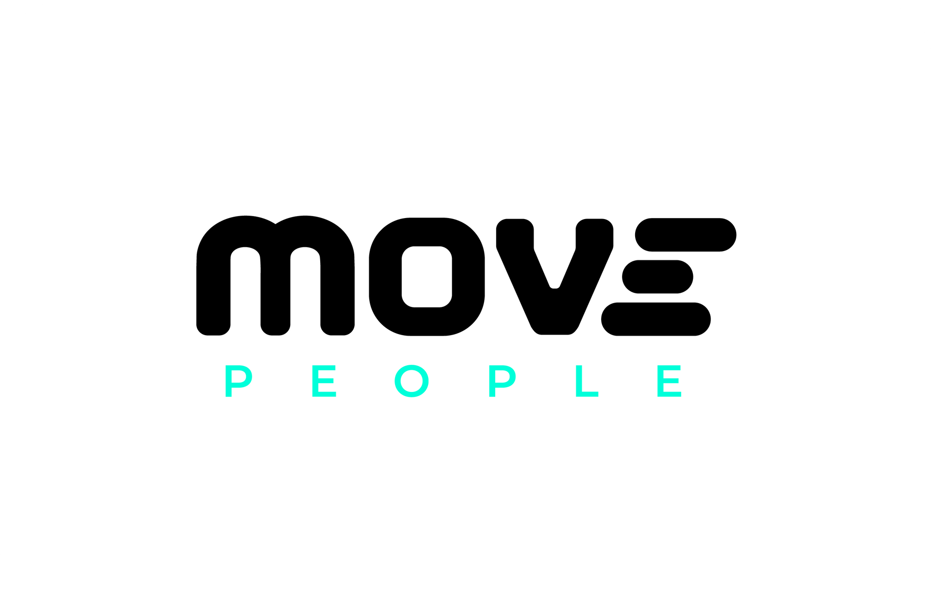 Logotipo da Move People em preto com detalhes em azul claro sobre fundo branco.