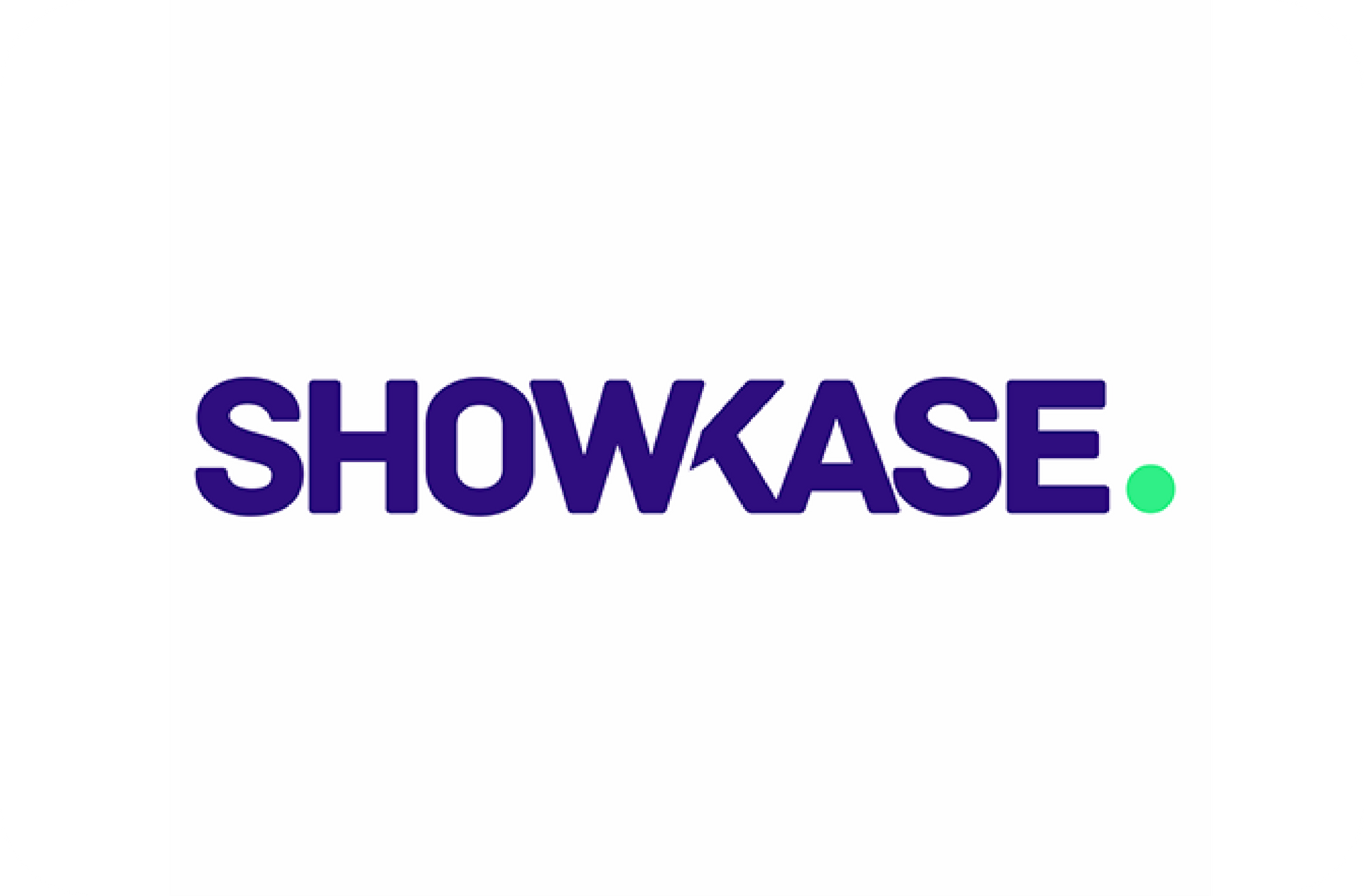 Logotipo da Showkase em roxo com detalhe verde sobre fundo branco.