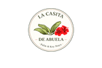 Logo for "La Casita De Abuela - Palm & Key Stays" featuring green tropical leaves and red hibiscus flowers in a circle.