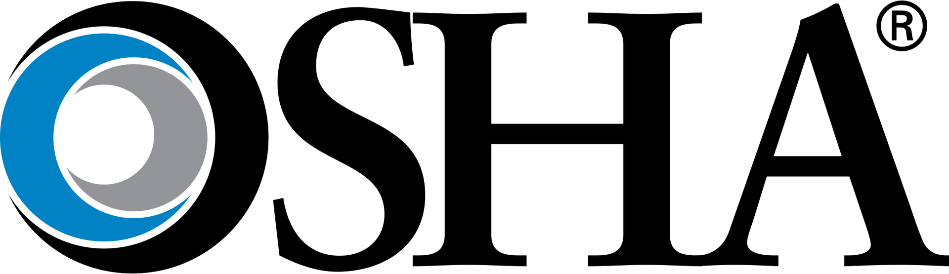the osha logo is black and blue with a blue circle in the middle .