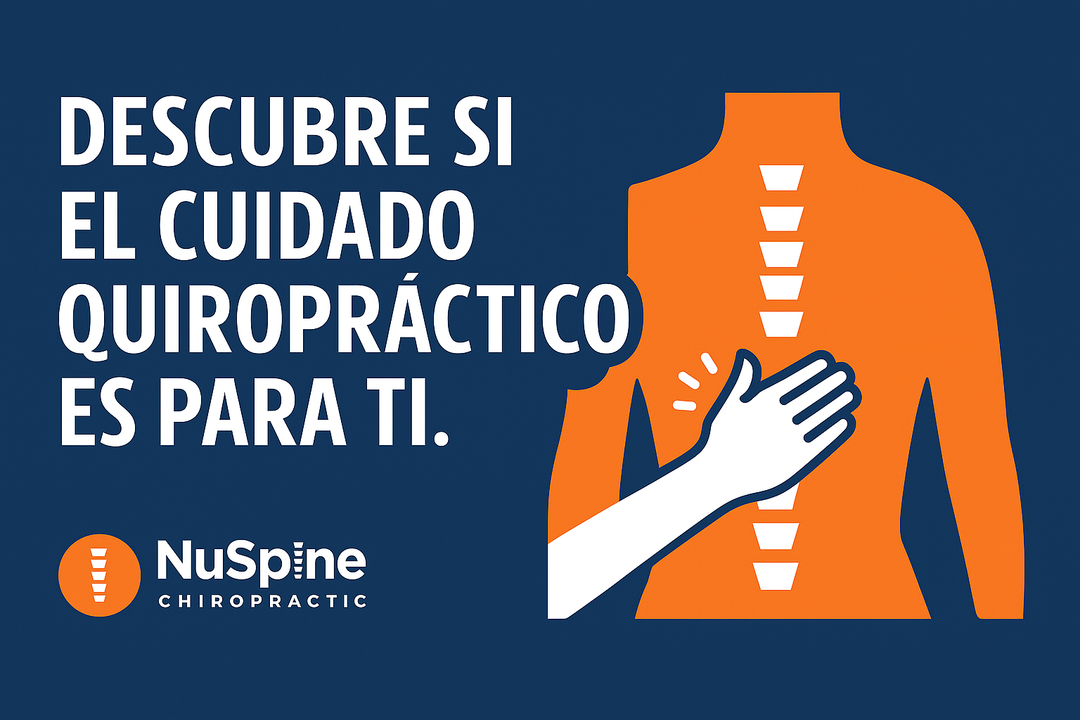 Ad: Orange spine with hand, blue background, text