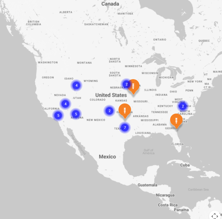 A map of the united states and canada