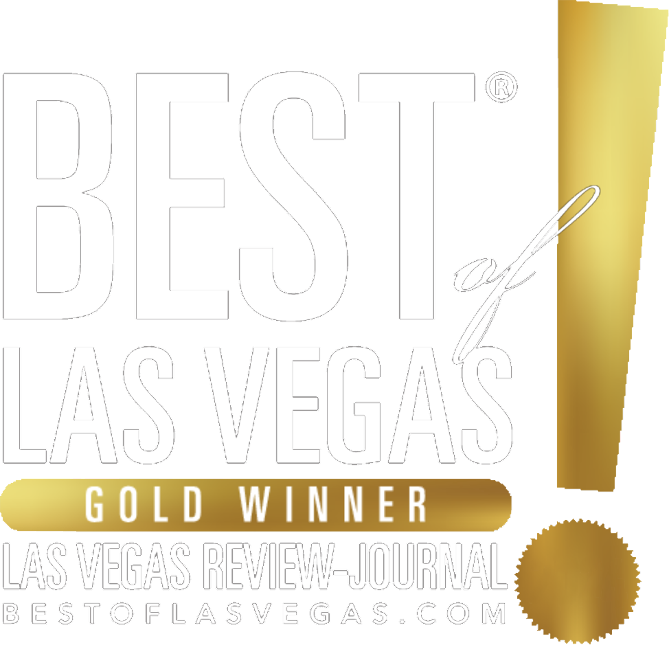Best of Las Vegas Gold Winner award logo. Features white text on a gold background.