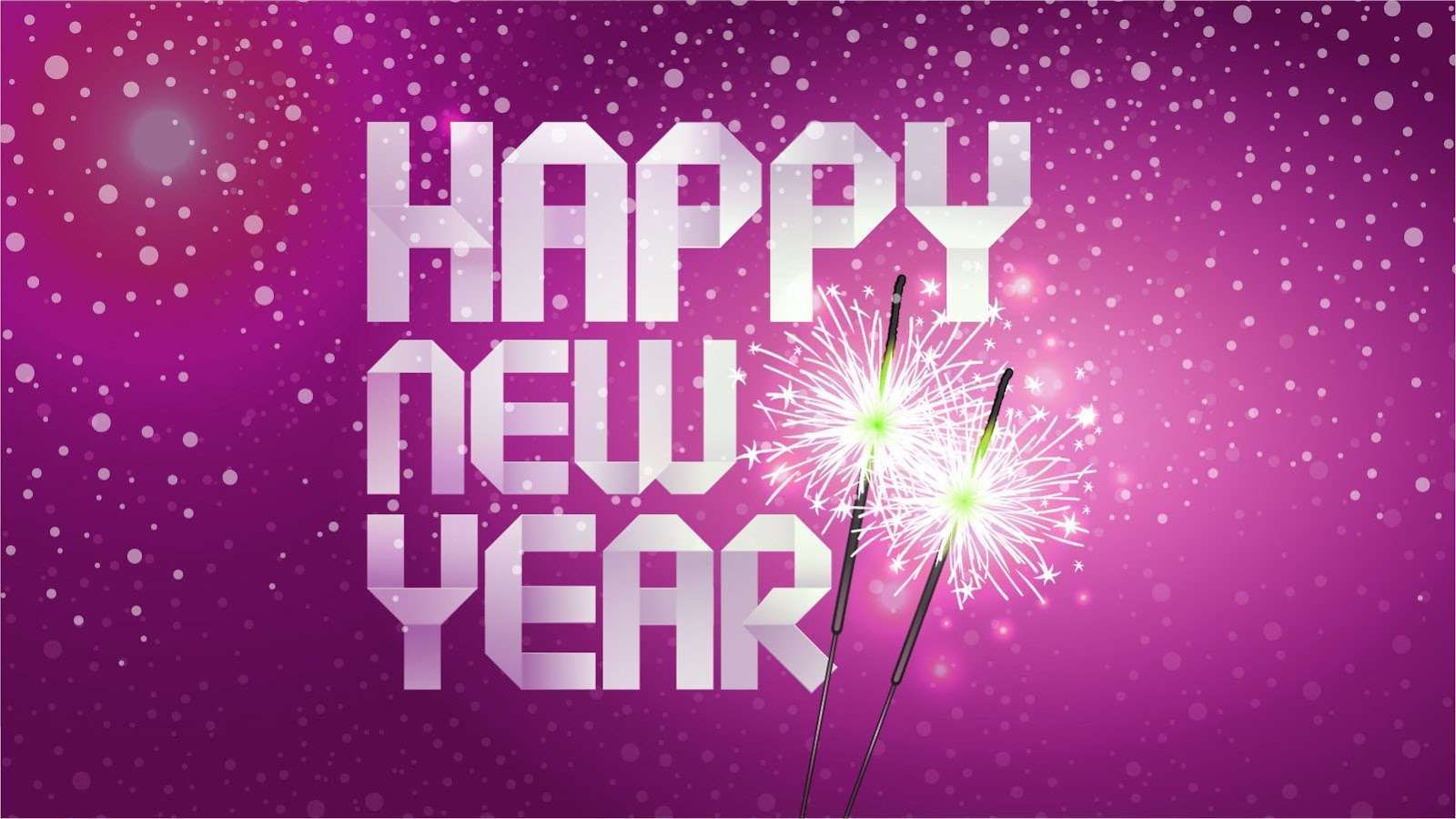 A purple background with the words `` happy new year '' and sparklers.