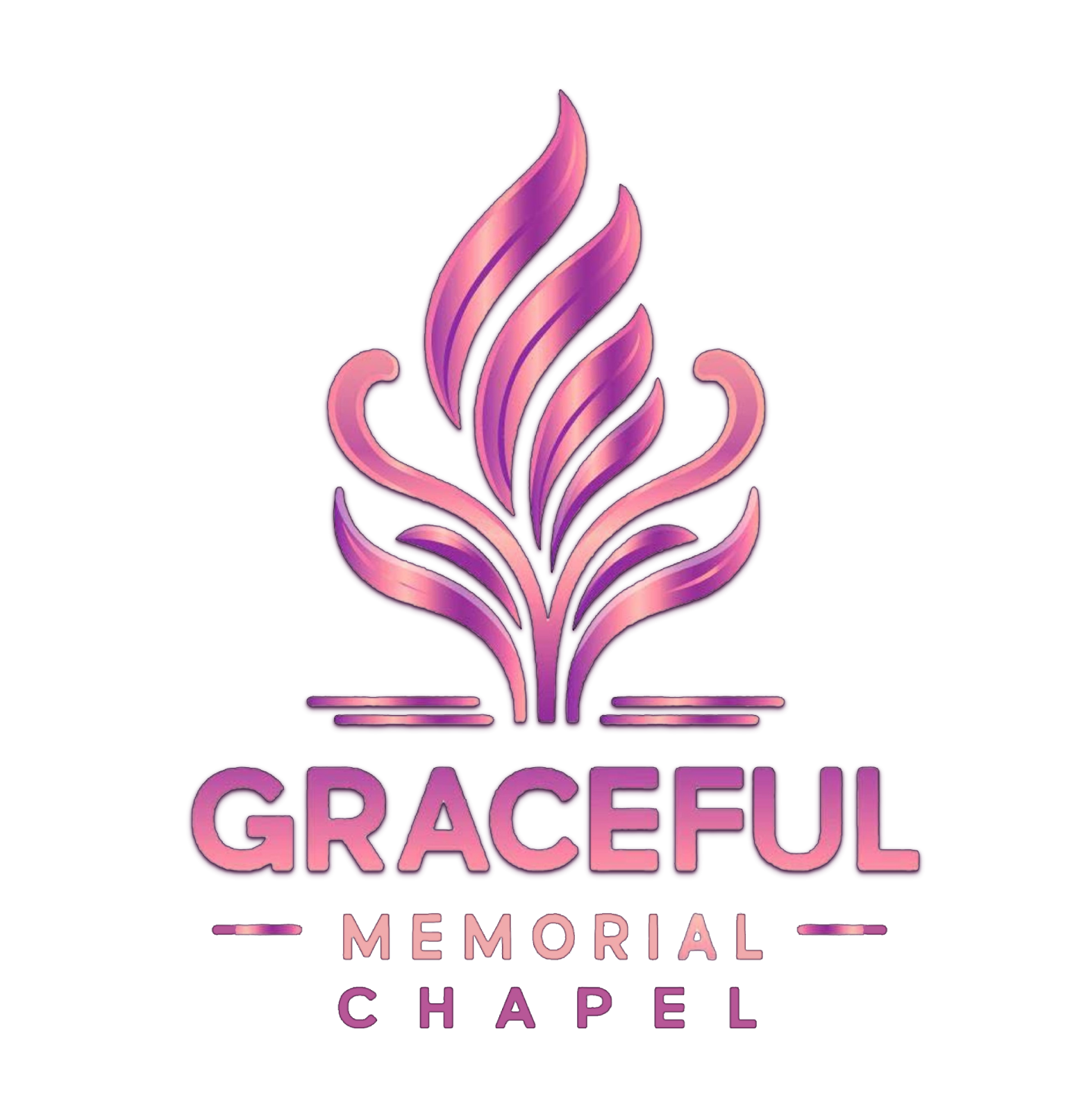 Logo for Graceful Memorial Chapel: stylized flame in pink and purple above the words "Graceful Memorial Chapel".