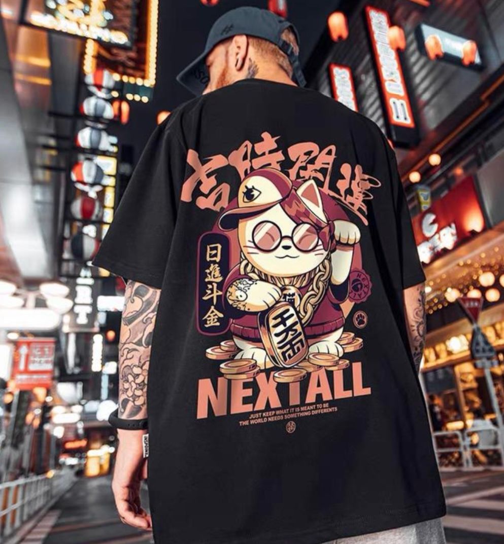 OVERSIZED CAT SHIRT (ZWART)