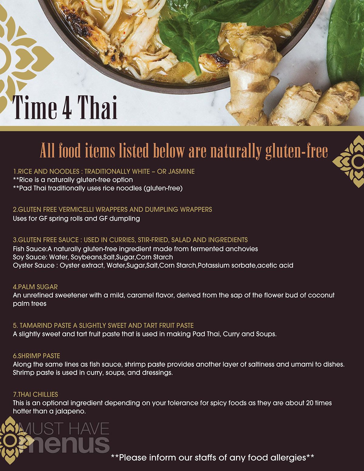 Time 4 Thai Restaurant Ballarat - Set Menu Gluten Free
