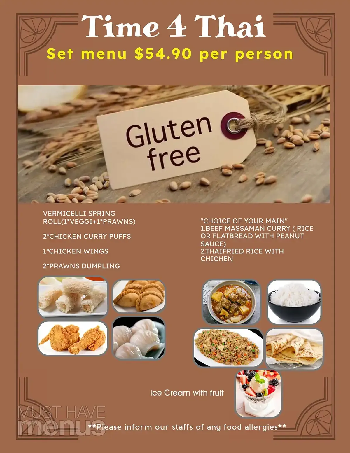 Time 4 Thai Restaurant Ballarat - Set Menu Gluten Free