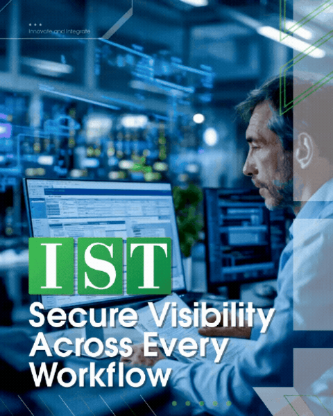IST implementation poster with office silhouettes and orange-blue glass background, “Without the Headache” text