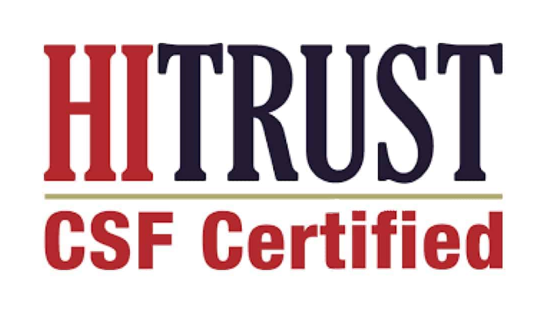 HITRUST CSF Certified logo in red and dark blue text