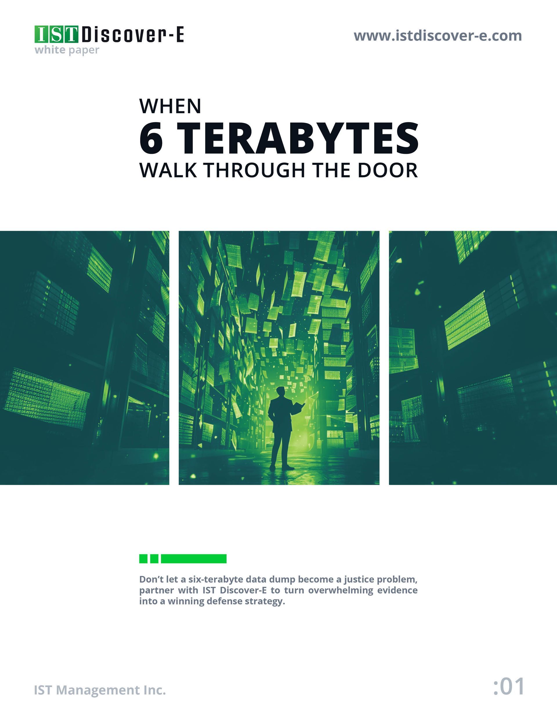 Green tech-themed marketing flyer with the text “The most expensive data is the data you forgot you had.”