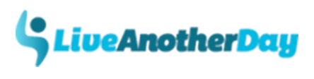 LiveAnotherDay logo in teal and blue with a stylized human figure icon