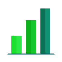 Three rising green bars in a simple bar chart