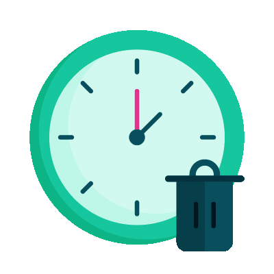 I Clock with a trash can overlay, suggesting time to delete or discard