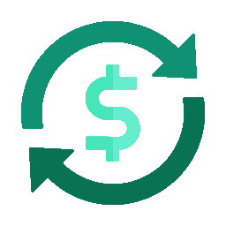 Green circular arrows around a teal dollar sign icon, symbolizing money exchange or recycling finance
