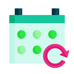 Green calendar icon with a magenta circular refresh arrow
