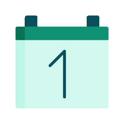 Calendar icon with the number 1 on a light teal page and dark teal tabs