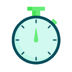 Green stopwatch icon with teal face and dark outline on a white background