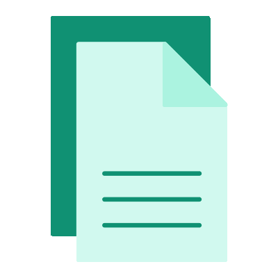 Green document icon with a folded corner and three horizontal lines on a white background