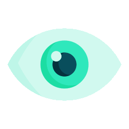 Stylized teal eye icon with a light mint outline and dark pupil