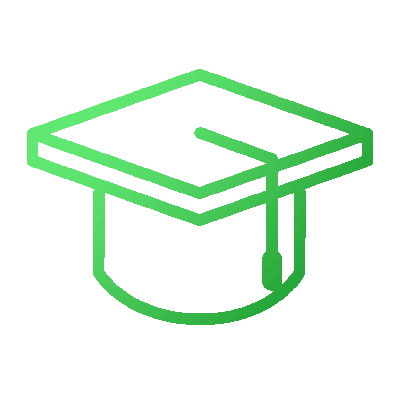 Green graduation cap icon with a tassel on a white background