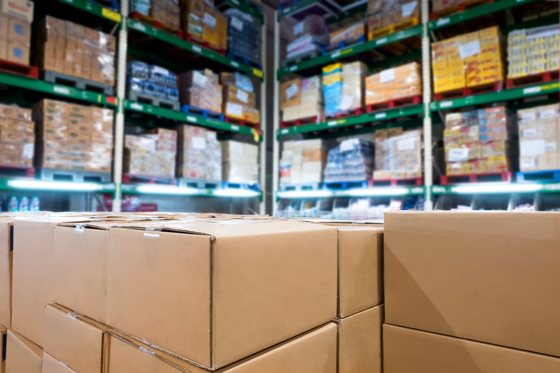 Group of boxes in smart warehouse industry logistic.