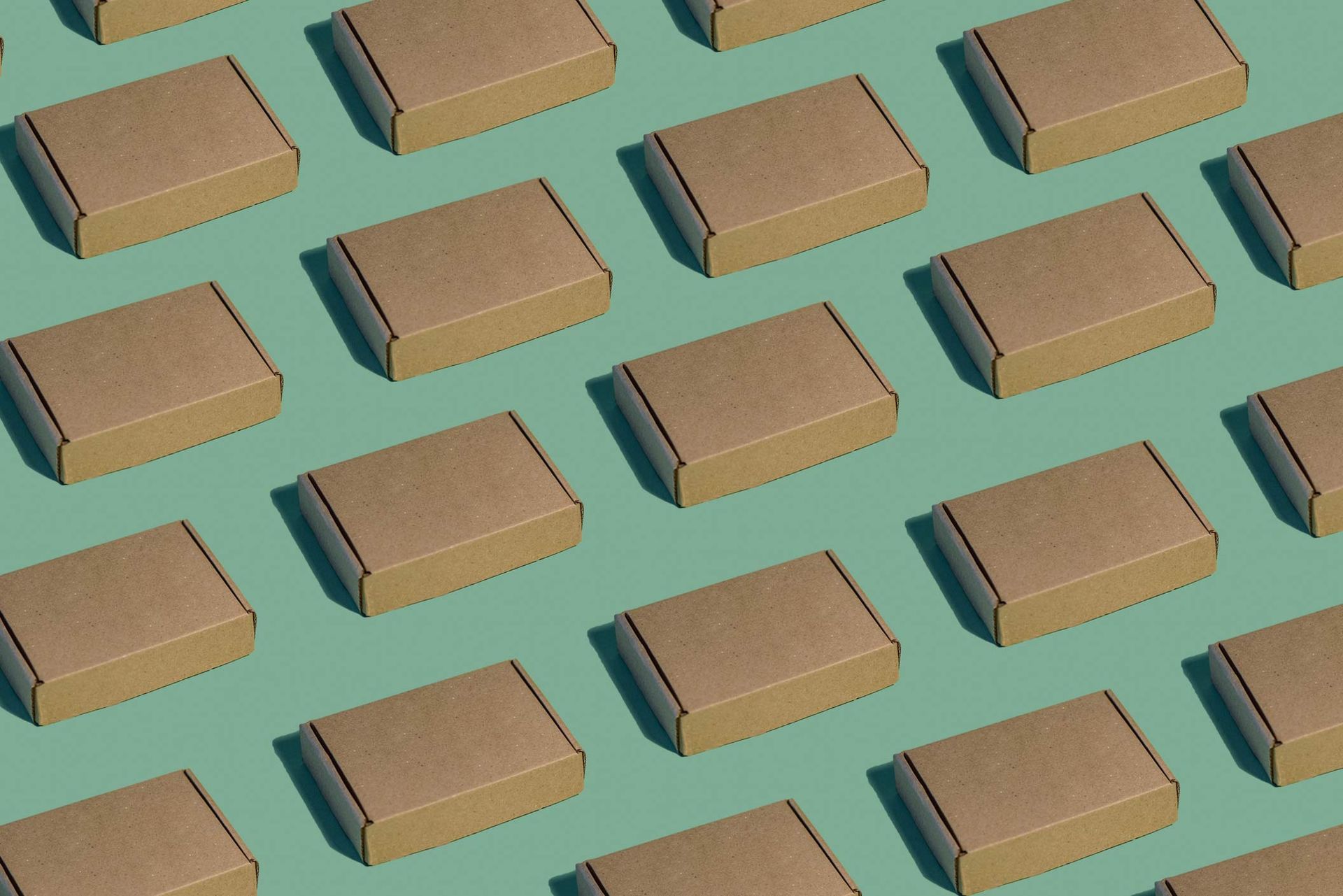Closed blank cardboard box on green.