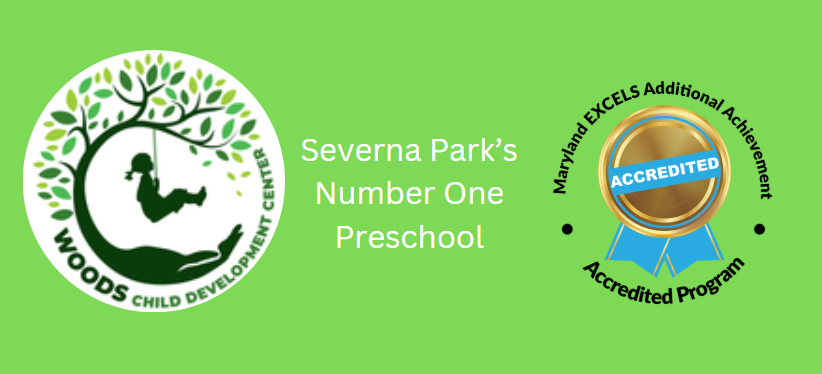 Logo of Severna Park’s Number One Preschool with a child swinging. Accredited by Maryland EXCELS.