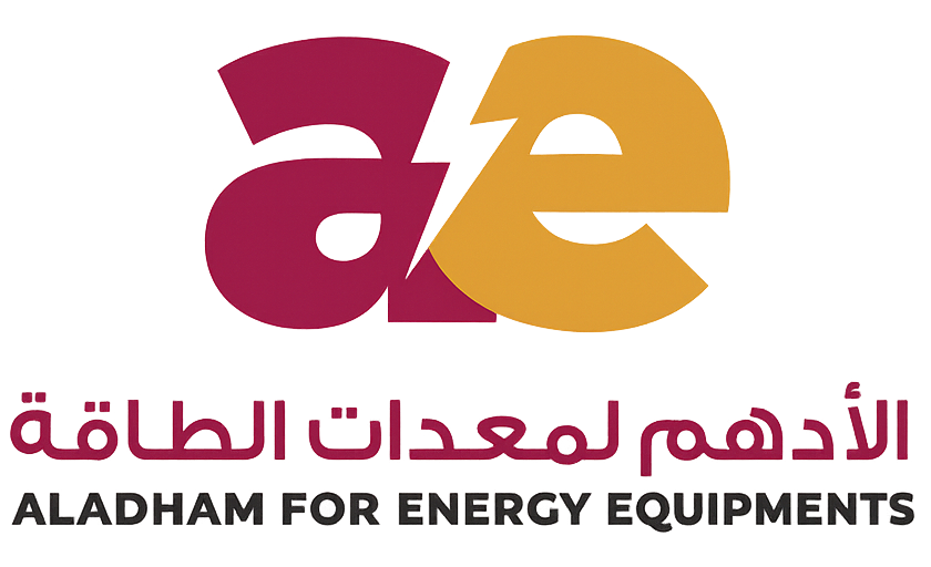 Logo for Aladham for Energy Equipments. Red and yellow stylized