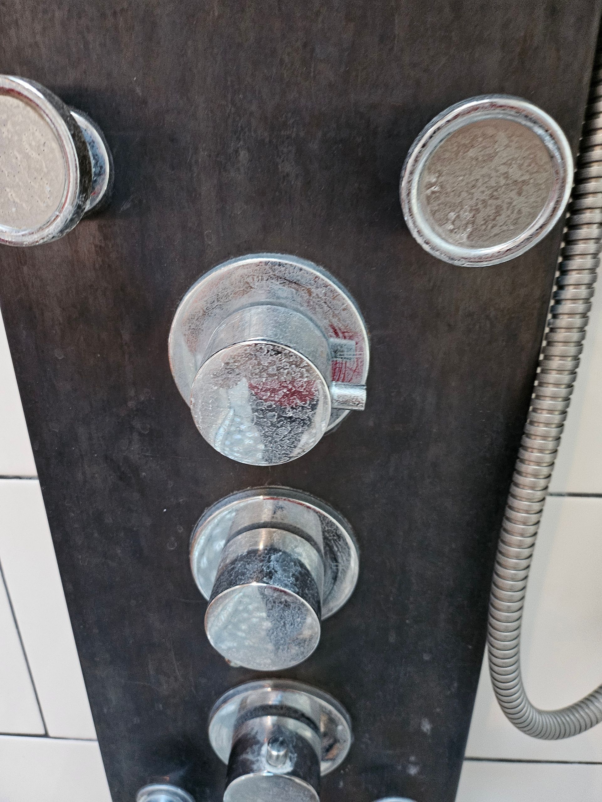 A shower head with a hose attached to it