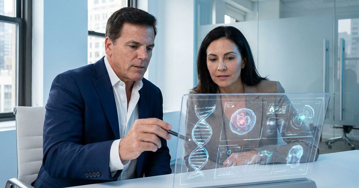 Dr. John Salerno is reviewing longevity medicine NYC Tests with his patient in his NYC doctor's office.
